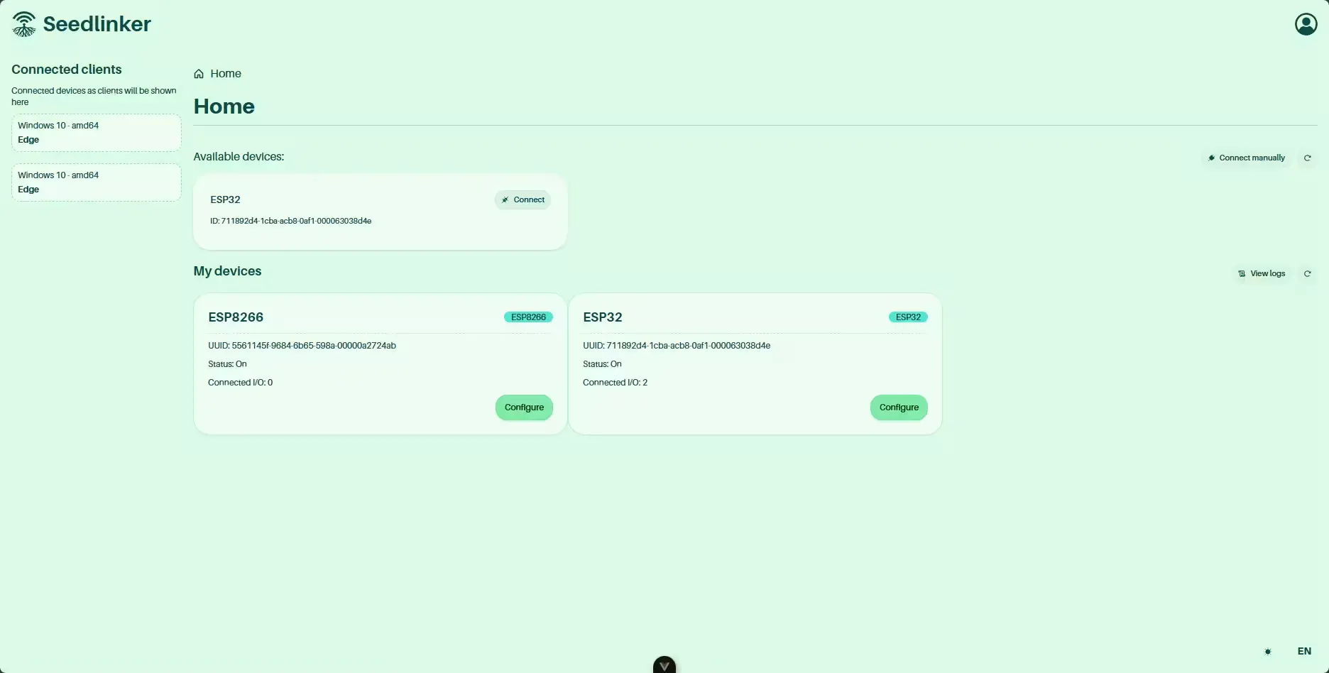 Seedlinker Web home screen
