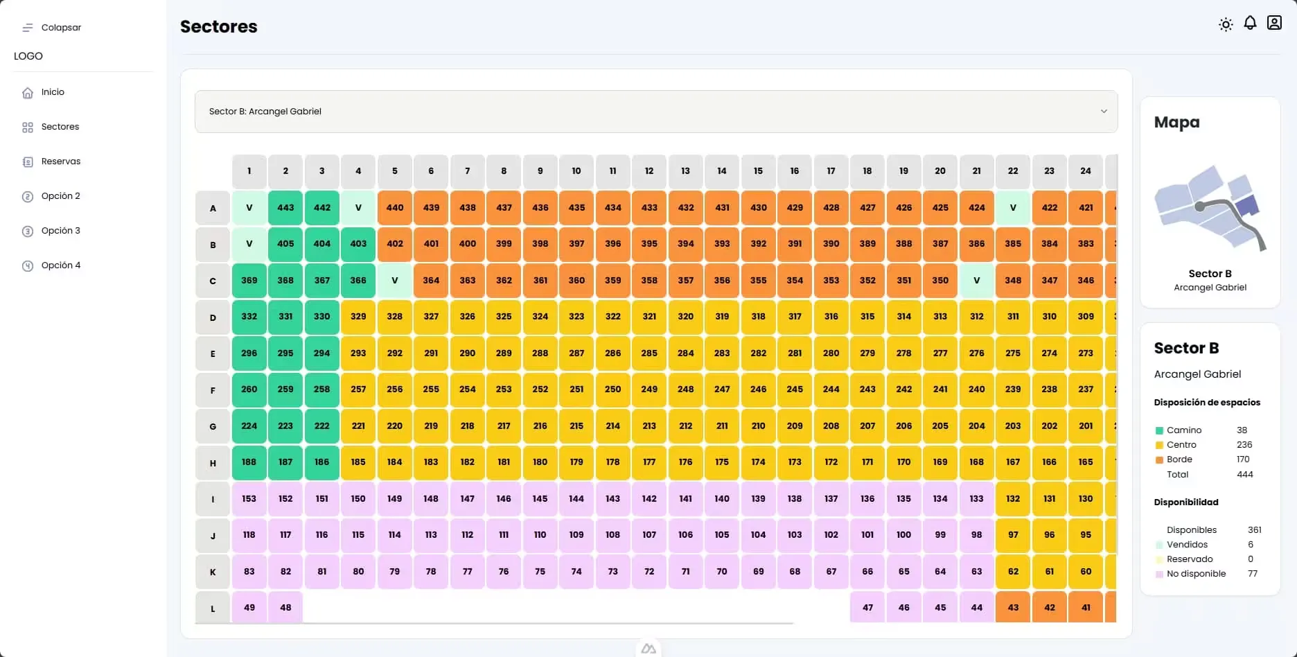 View of the spaces map in BDI Frontend