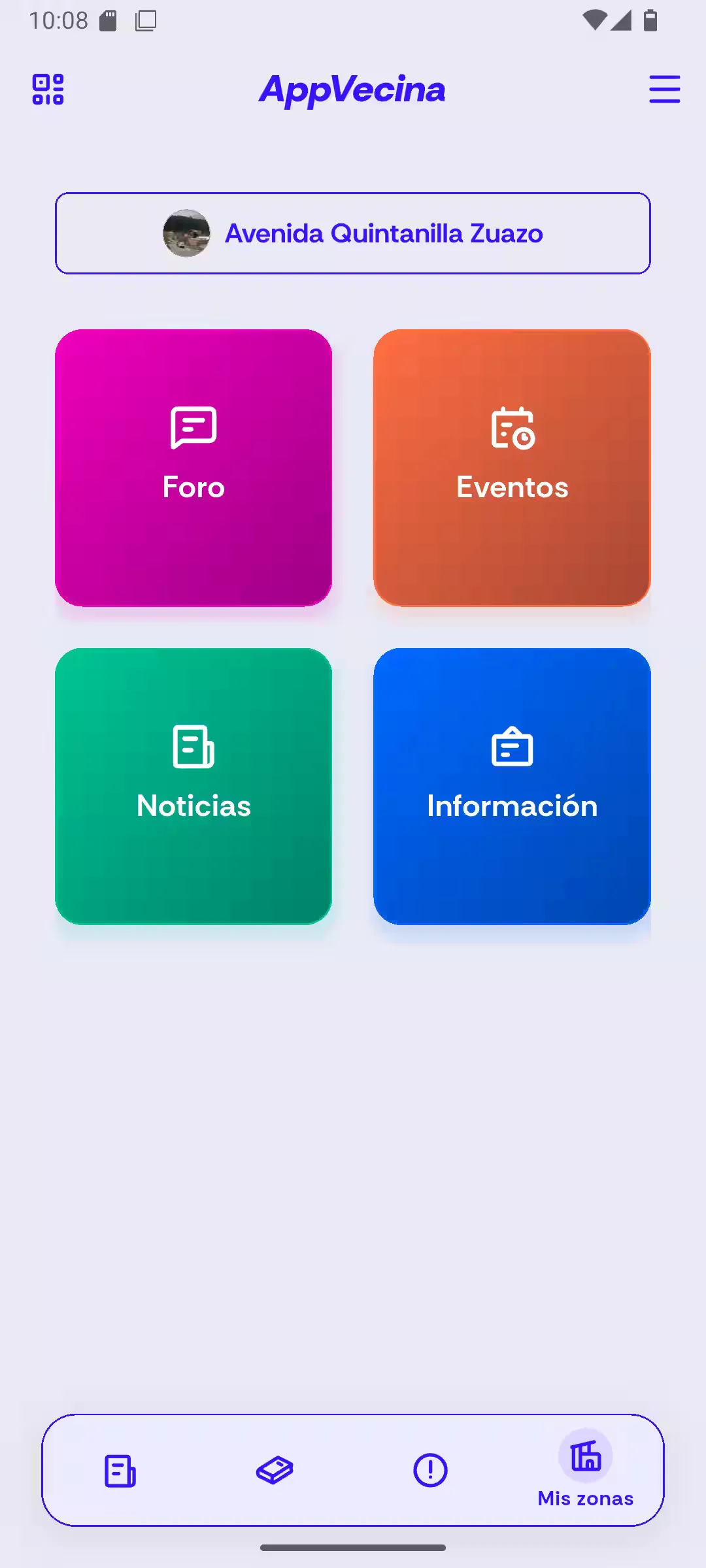 AppVecina main screen