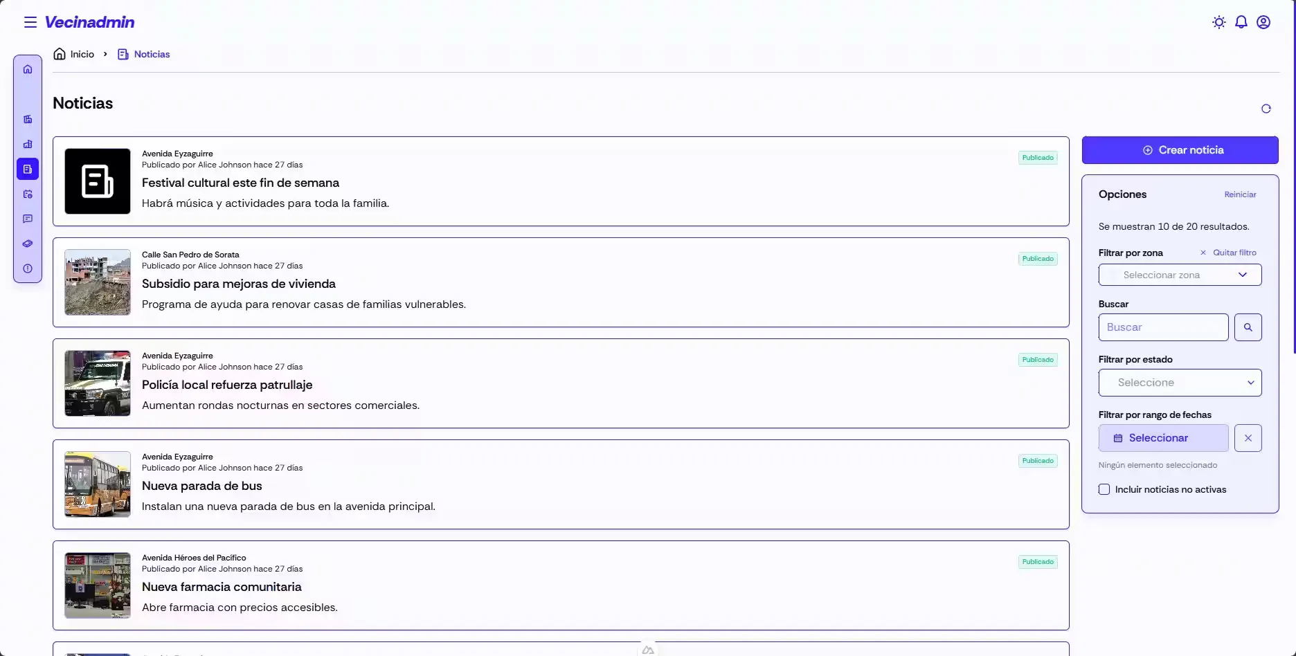 News view in Vecinadmin Web