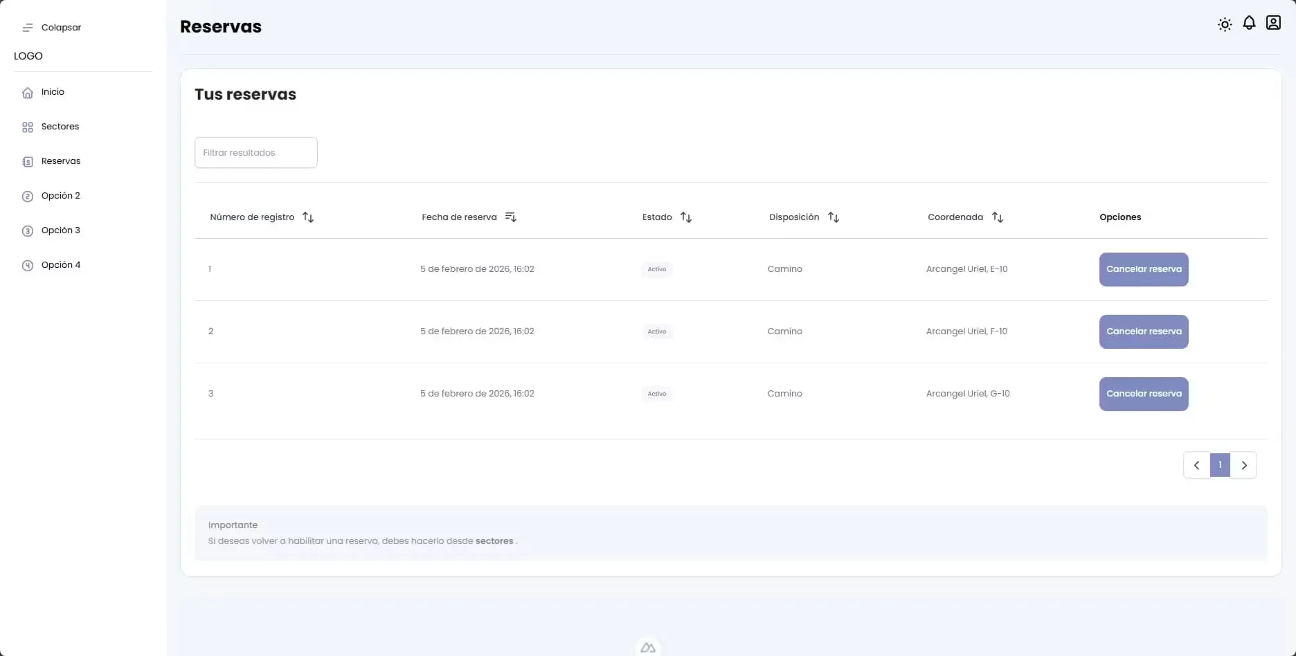 Reservation view in BDI Frontend