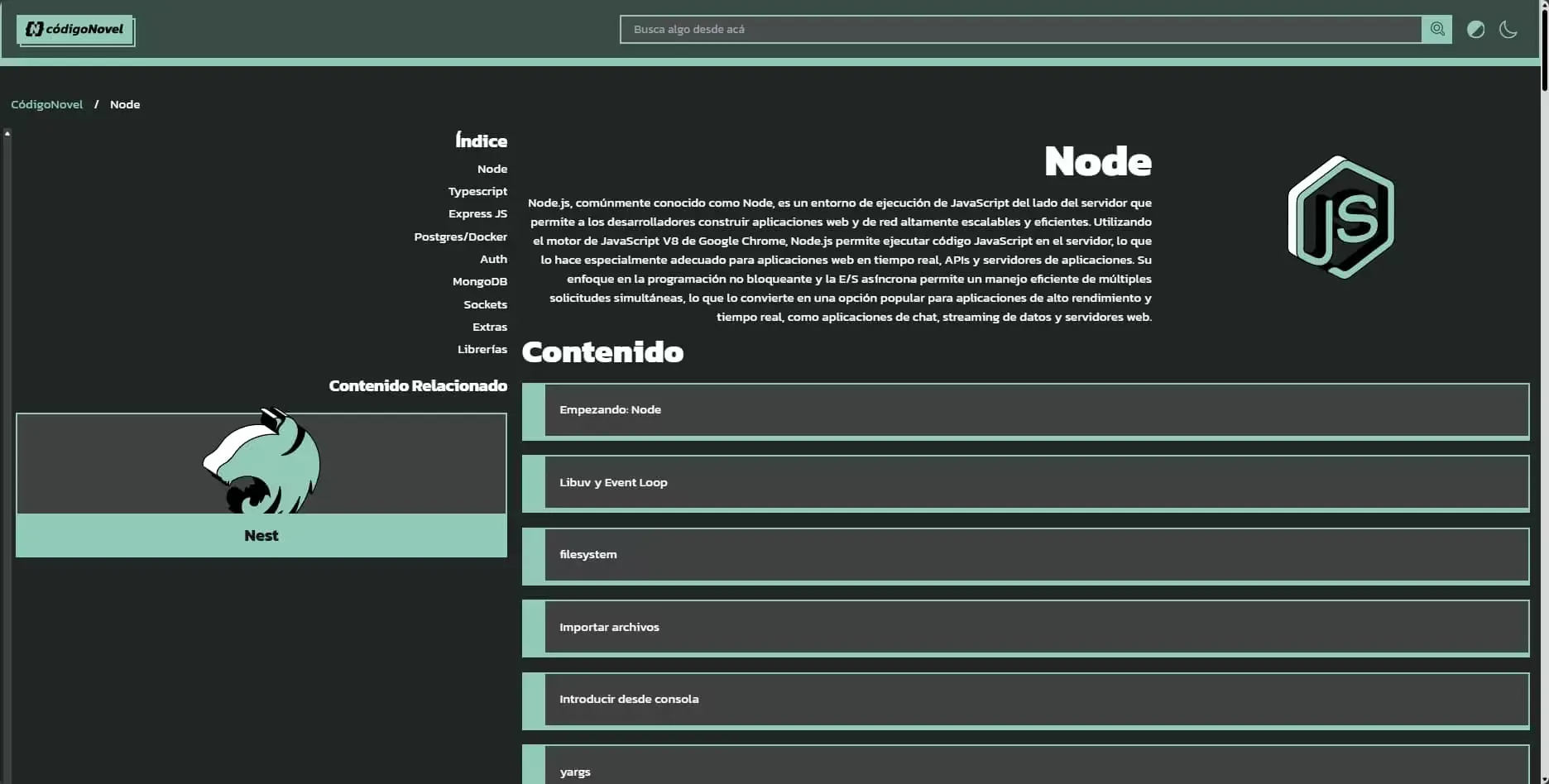 Dark mode in Node JS section