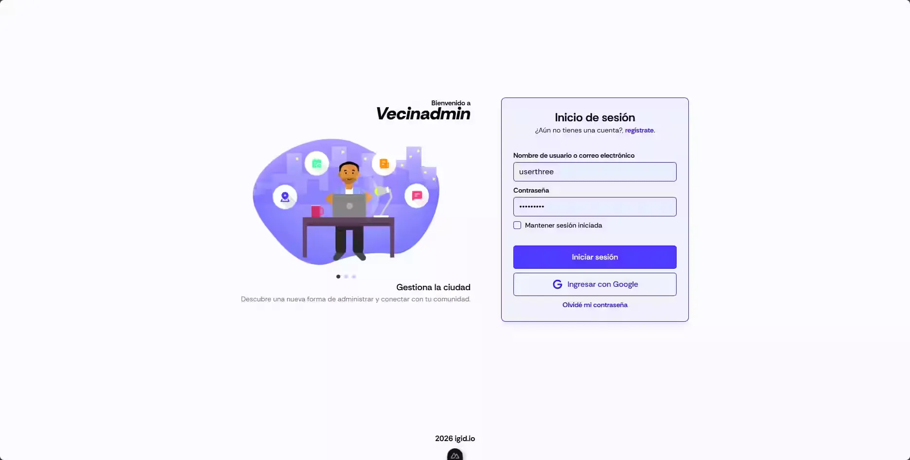 Login page