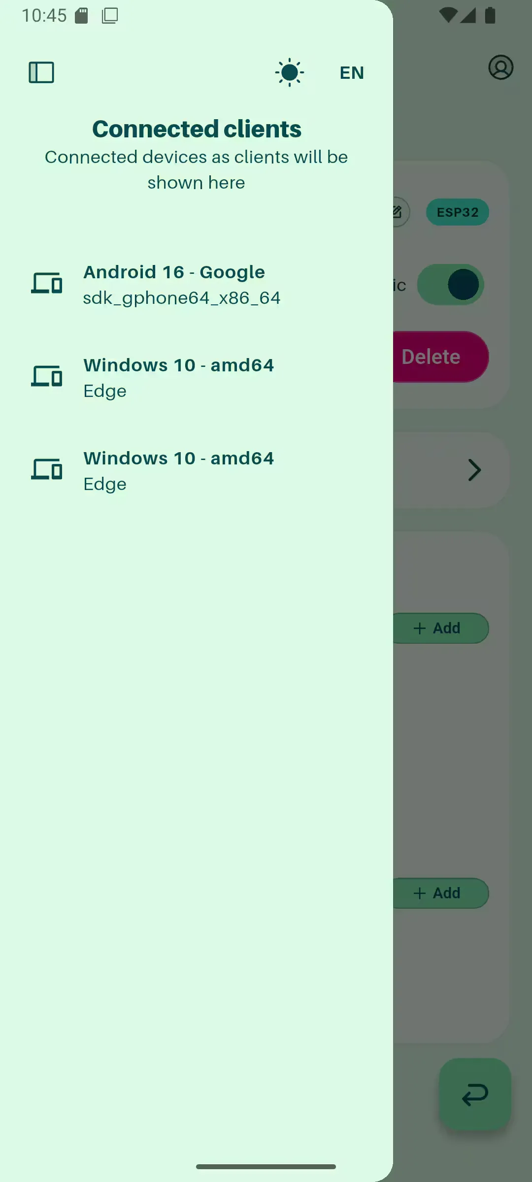 Devices connected via WebSockets in Seedlinker Client