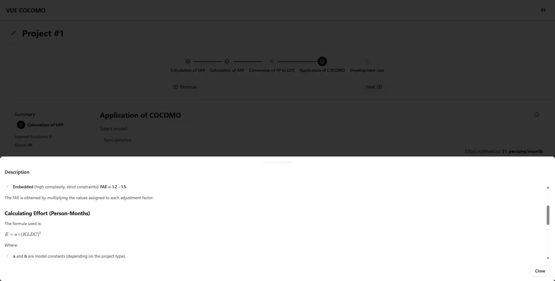 Detailed description of the COCOMO step