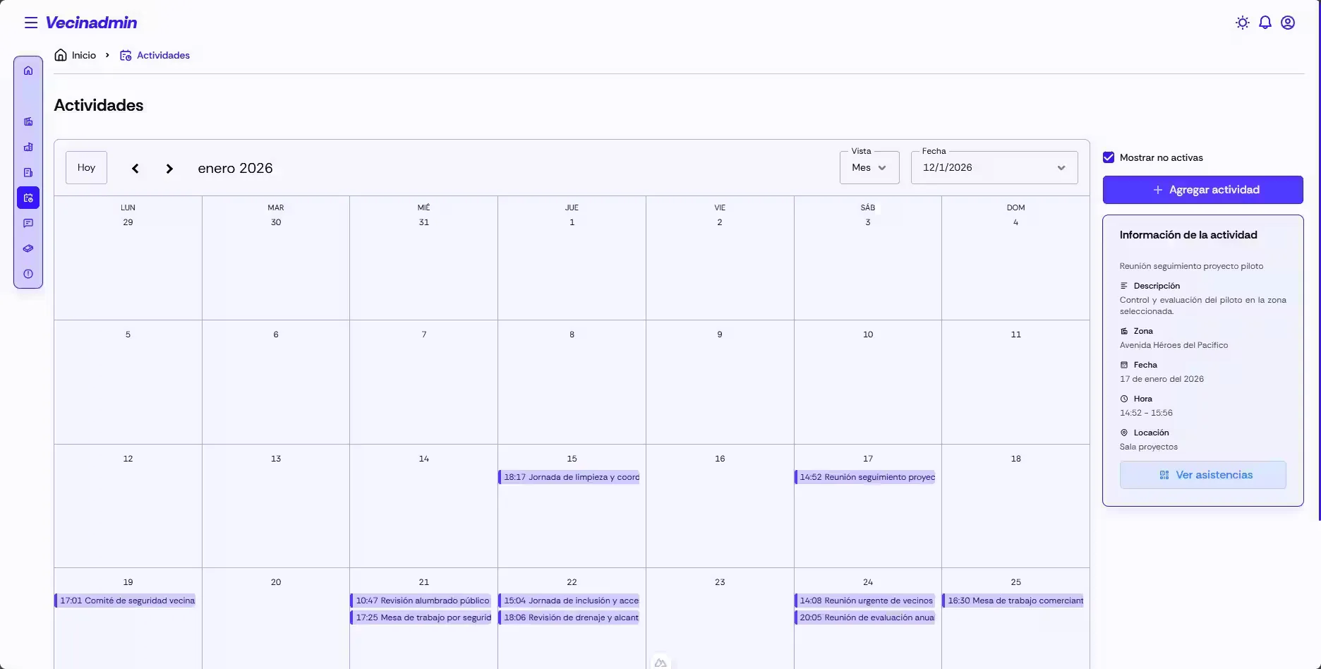 Activities and scheduled events view with Schedule-X