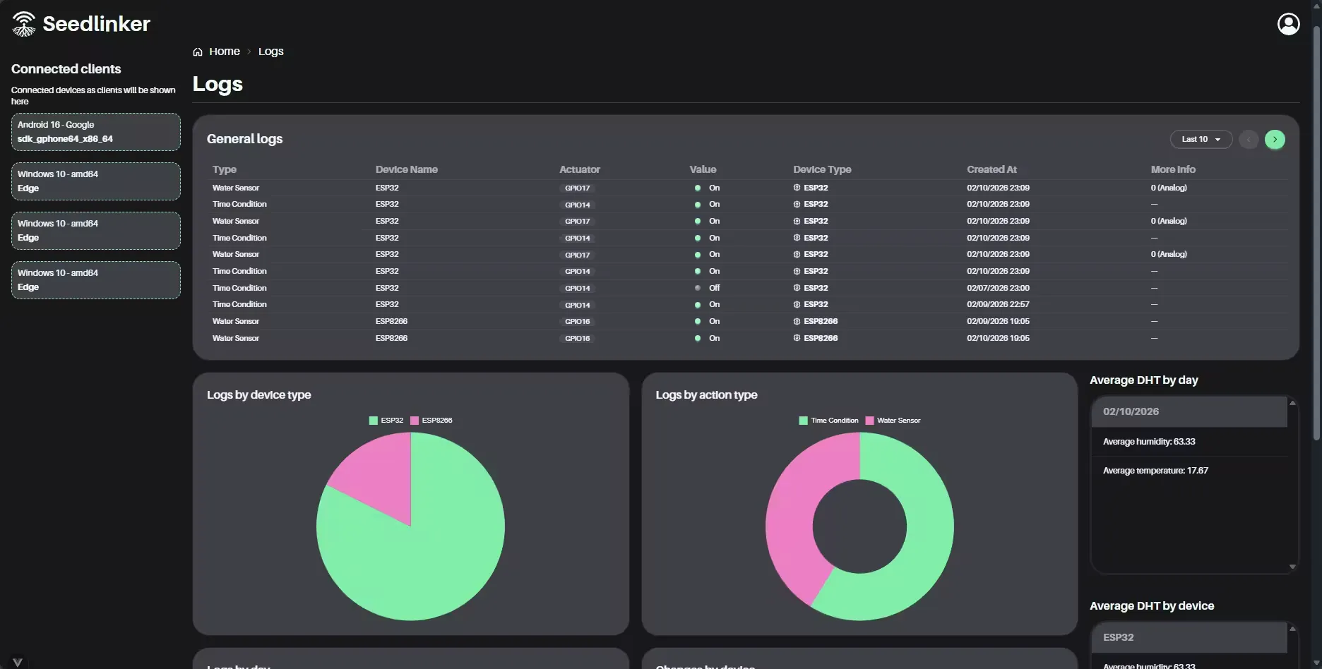Logs view (dark mode)
