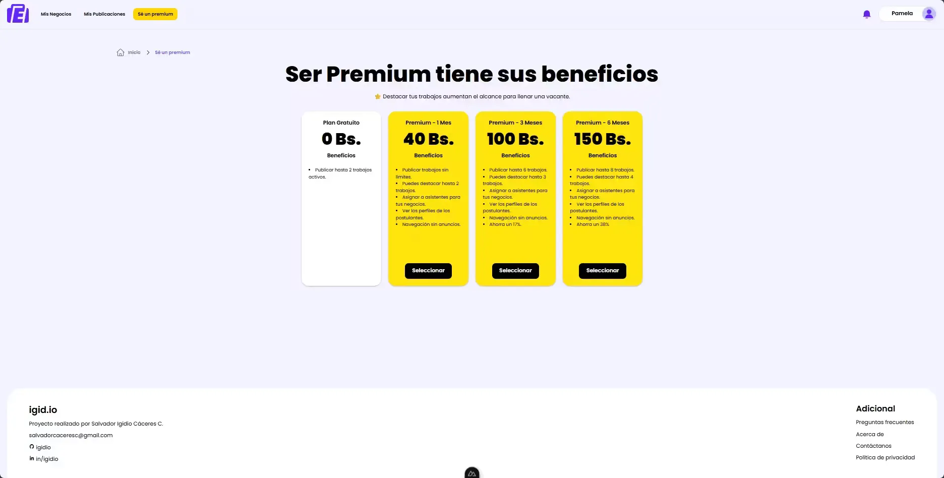 Premium plans with comparison cards