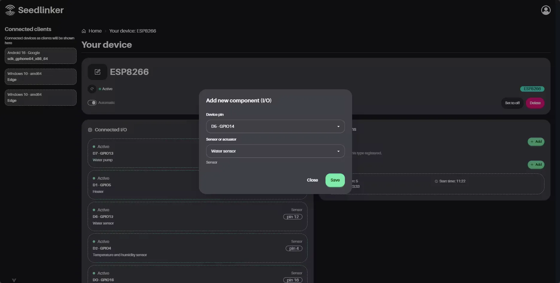 Add pin modal in Seedlinker Web